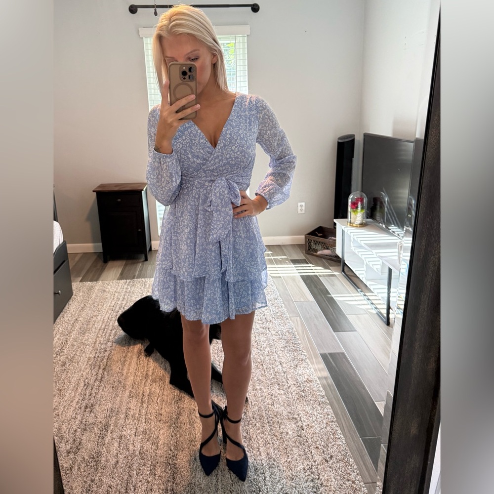 Jessica Simpson Light Blue Floral Long Sleeve Dress
